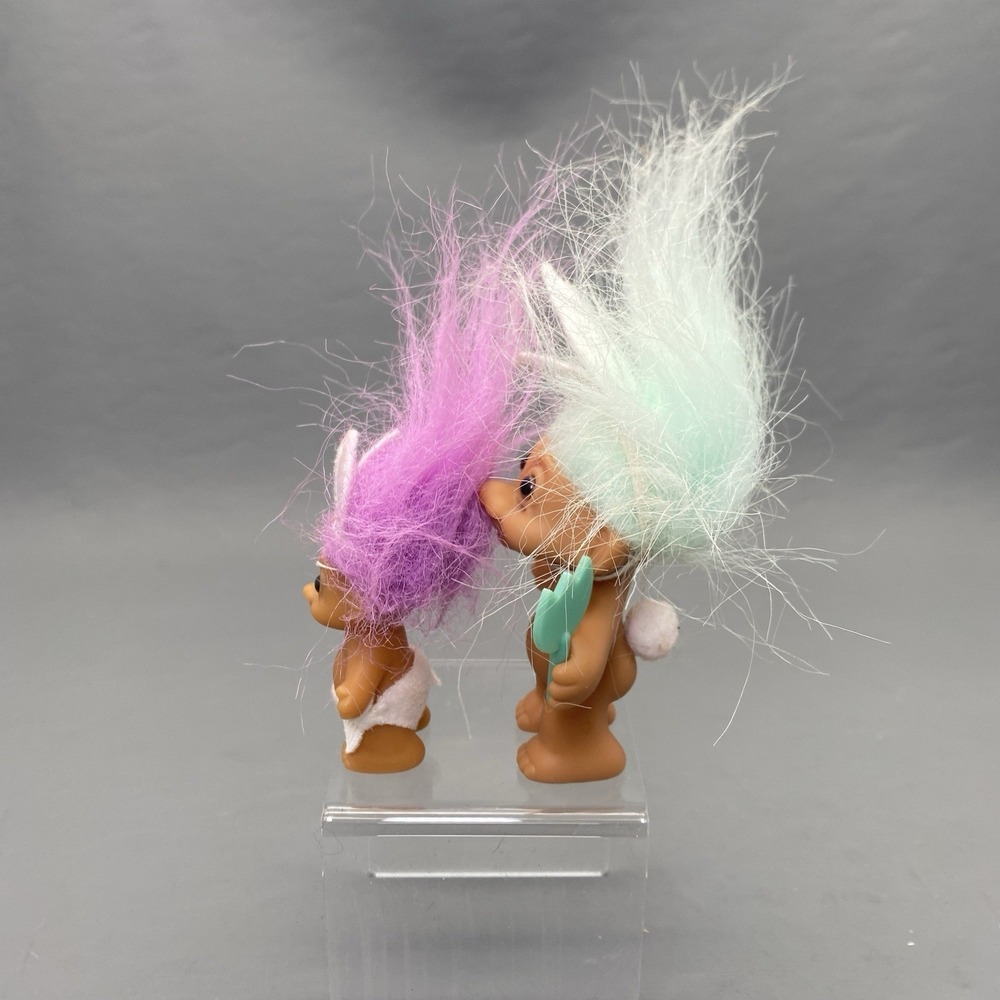 Vintage 3" Blue Bunny Ear Russ Troll & 90s Baby Bunny Purple Hair Troll - Picture 3 of 8